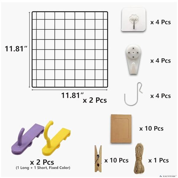 2 Pack Heavy-Duty Grid Wall Panels, Wire Mesh Organizer, Wall Display with Hooks - Picture 2 of 5